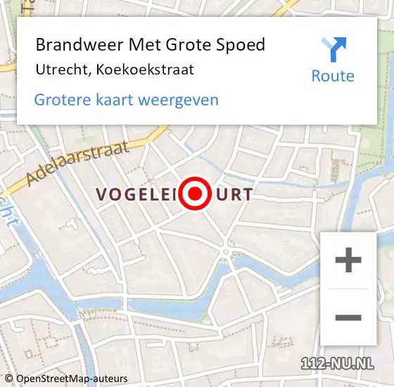 Locatie op kaart van de 112 melding: Brandweer Met Grote Spoed Naar Utrecht, Koekoekstraat op 29 augustus 2017 13:50