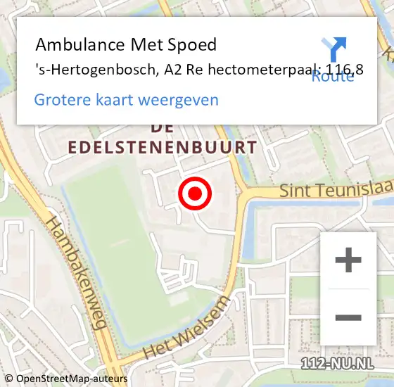 Locatie op kaart van de 112 melding: Ambulance Met Spoed Naar 's-Hertogenbosch, A2 Re hectometerpaal: 111,0 op 29 augustus 2017 16:16