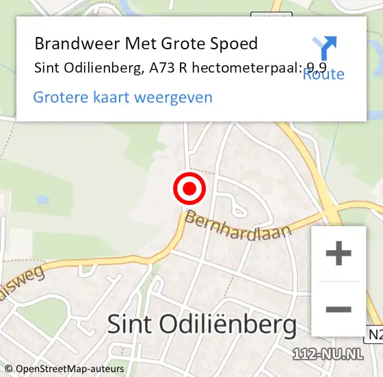 Locatie op kaart van de 112 melding: Brandweer Met Grote Spoed Naar Sint Odilienberg, A73 R hectometerpaal: 9,9 op 29 augustus 2017 17:06