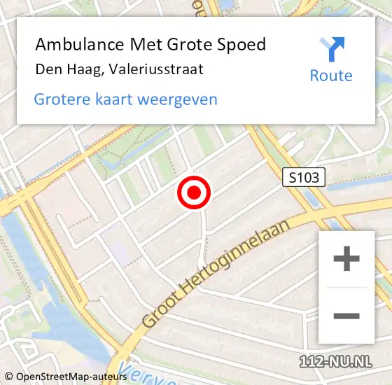 Locatie op kaart van de 112 melding: Ambulance Met Grote Spoed Naar Den Haag, Valeriusstraat op 29 augustus 2017 19:44