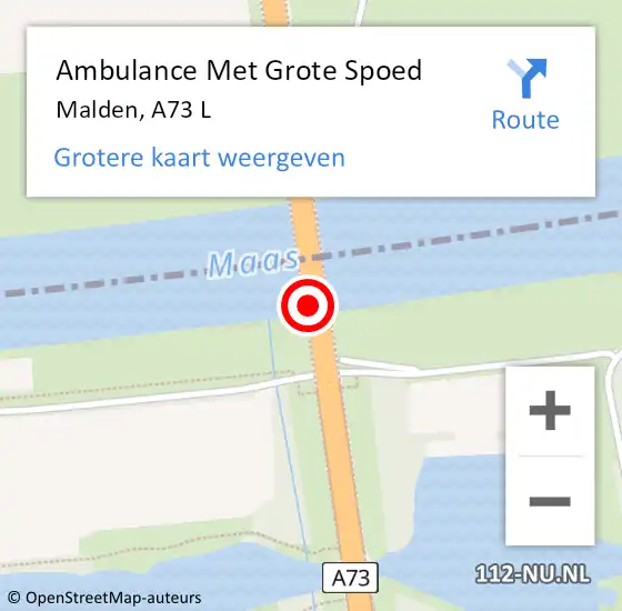 Locatie op kaart van de 112 melding: Ambulance Met Grote Spoed Naar Malden, A73 L op 30 augustus 2017 07:20