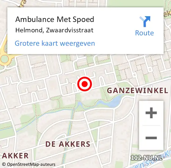 Locatie op kaart van de 112 melding: Ambulance Met Spoed Naar Helmond, Zwaardvisstraat op 30 augustus 2017 09:22