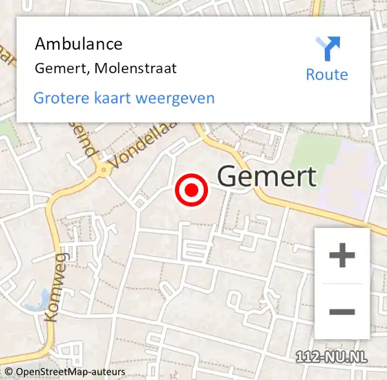 Locatie op kaart van de 112 melding: Ambulance Gemert, Molenstraat op 30 augustus 2017 10:39
