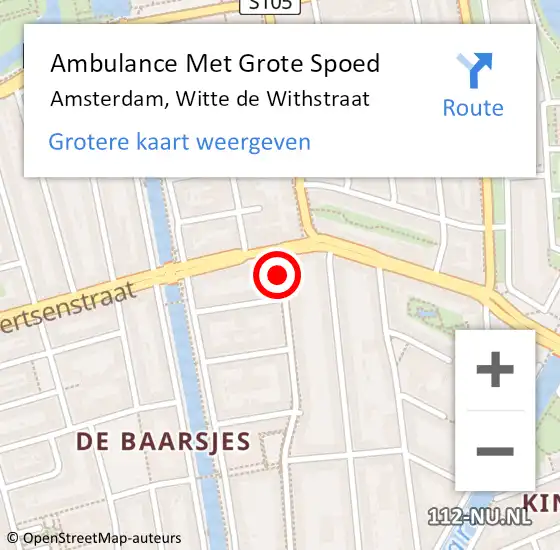 Locatie op kaart van de 112 melding: Ambulance Met Grote Spoed Naar Amsterdam, Witte de Withstraat op 30 augustus 2017 12:28