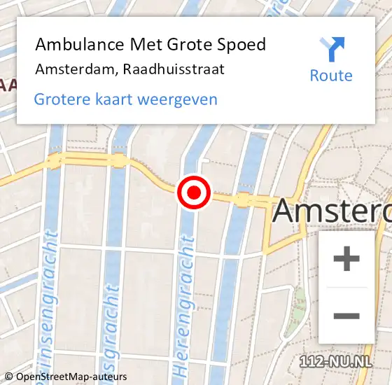 Locatie op kaart van de 112 melding: Ambulance Met Grote Spoed Naar Amsterdam, Raadhuisstraat op 30 augustus 2017 13:03