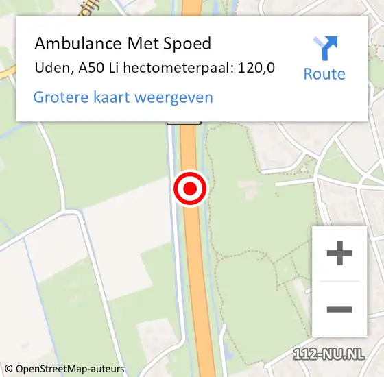 Locatie op kaart van de 112 melding: Ambulance Met Spoed Naar Uden, A50 Re hectometerpaal: 120,2 op 30 augustus 2017 13:36