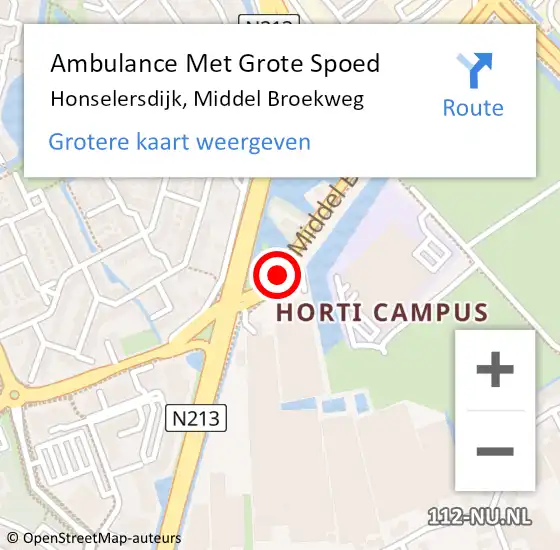 Locatie op kaart van de 112 melding: Ambulance Met Grote Spoed Naar Honselersdijk, Middel Broekweg op 30 augustus 2017 15:04
