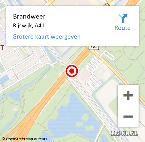 Locatie op kaart van de 112 melding: Brandweer Rijswijk, A4 L op 30 augustus 2017 16:36