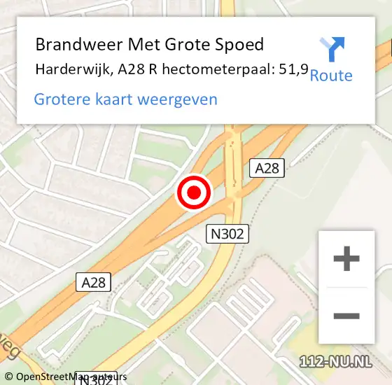 Locatie op kaart van de 112 melding: Brandweer Met Grote Spoed Naar Harderwijk, A28 L hectometerpaal: 52,0 op 30 augustus 2017 17:16