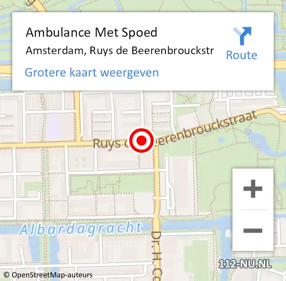 Locatie op kaart van de 112 melding: Ambulance Met Spoed Naar Amsterdam, Ruys De Beerenbrouckstraat op 30 augustus 2017 18:46