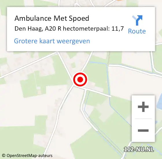 Locatie op kaart van de 112 melding: Ambulance Met Spoed Naar Den Haag, A20 R hectometerpaal: 11,7 op 30 augustus 2017 23:15