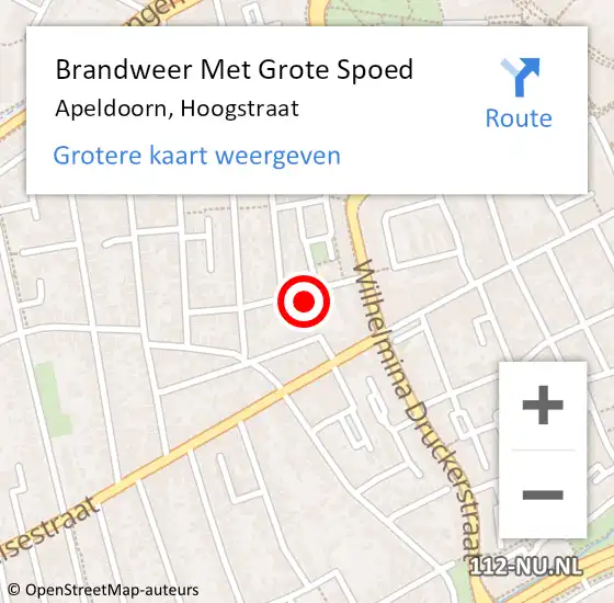 Locatie op kaart van de 112 melding: Brandweer Met Grote Spoed Naar Apeldoorn, Hoogstraat op 31 augustus 2017 07:07