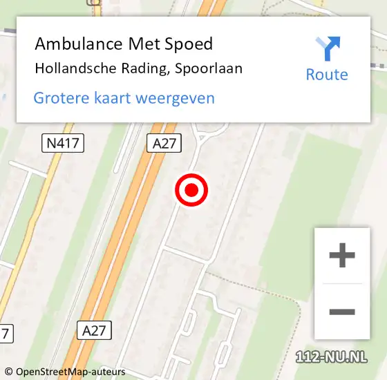 Locatie op kaart van de 112 melding: Ambulance Met Spoed Naar Hollandsche Rading, Spoorlaan op 31 augustus 2017 09:18