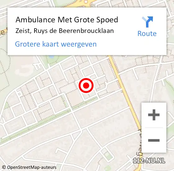 Locatie op kaart van de 112 melding: Ambulance Met Grote Spoed Naar Zeist, Ruys de Beerenbroucklaan op 31 januari 2014 08:35