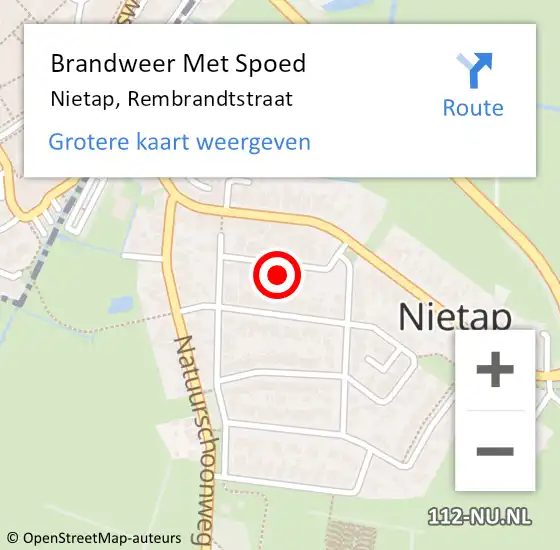 Locatie op kaart van de 112 melding: Brandweer Met Spoed Naar Nietap, Rembrandtstraat op 31 augustus 2017 16:57