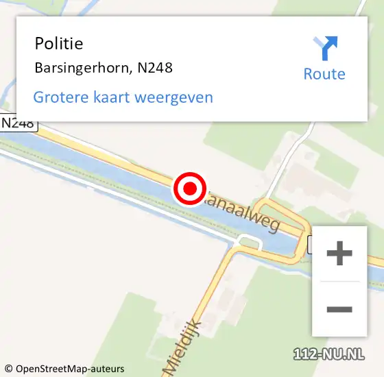 Locatie op kaart van de 112 melding: Politie Barsingerhorn, N248 op 31 augustus 2017 17:03