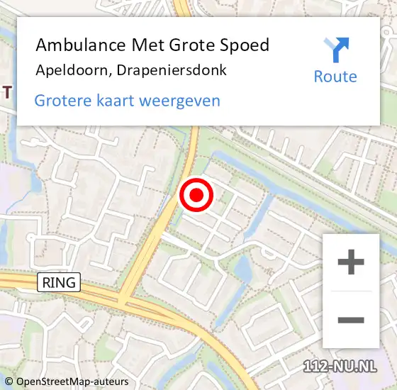 Locatie op kaart van de 112 melding: Ambulance Met Grote Spoed Naar Apeldoorn, Drapeniersdonk op 31 augustus 2017 17:10