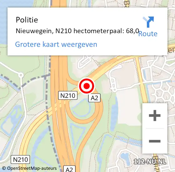 Locatie op kaart van de 112 melding: Politie Nieuwegein, N210 hectometerpaal: 68,0 op 31 augustus 2017 17:38