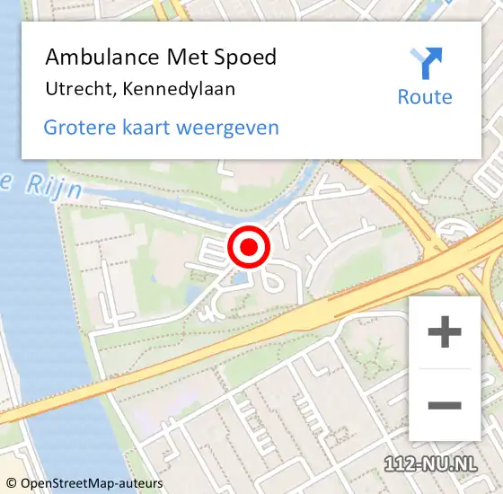 Locatie op kaart van de 112 melding: Ambulance Met Spoed Naar Utrecht, Kennedylaan op 31 augustus 2017 21:51