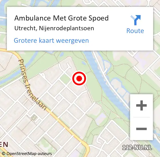 Locatie op kaart van de 112 melding: Ambulance Met Grote Spoed Naar Utrecht, Nijenrodeplantsoen op 1 september 2017 01:41