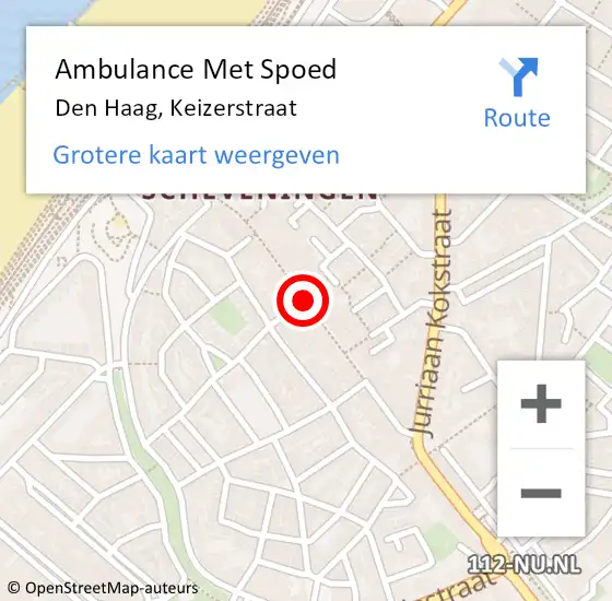 Locatie op kaart van de 112 melding: Ambulance Met Spoed Naar Den Haag, Keizerstraat op 1 september 2017 02:51