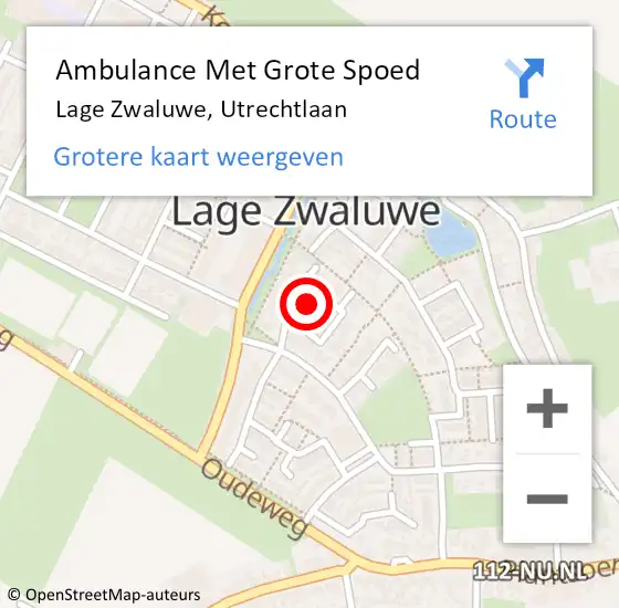 Locatie op kaart van de 112 melding: Ambulance Met Grote Spoed Naar Lage Zwaluwe, Utrechtlaan op 1 september 2017 14:00