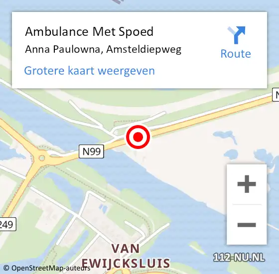 Locatie op kaart van de 112 melding: Ambulance Met Spoed Naar Breezand, N99 hectometerpaal: 7,8 op 1 september 2017 14:01