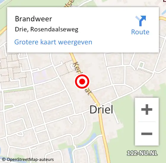 Locatie op kaart van de 112 melding: Brandweer Drie, Rosendaalseweg op 1 september 2017 14:44