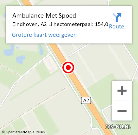 Locatie op kaart van de 112 melding: Ambulance Met Spoed Naar Waalre, A2 Li hectometerpaal: 165,6 op 1 september 2017 15:46