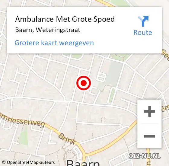 Locatie op kaart van de 112 melding: Ambulance Met Grote Spoed Naar Baarn, Weteringstraat op 1 september 2017 16:58