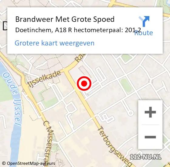 Locatie op kaart van de 112 melding: Brandweer Met Grote Spoed Naar Doetinchem, A18 R hectometerpaal: 201,2 op 1 september 2017 17:05