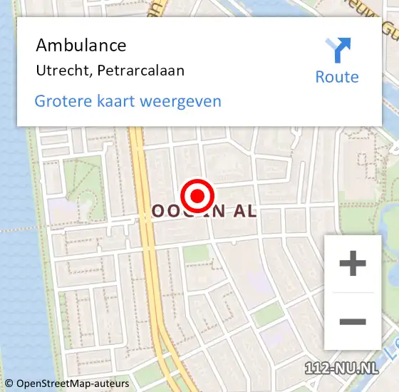 Locatie op kaart van de 112 melding: Ambulance Utrecht, Petrarcalaan op 1 september 2017 17:25