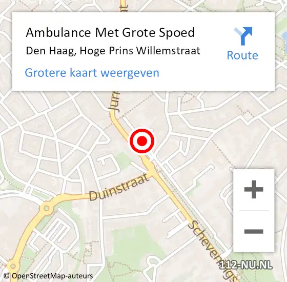 Locatie op kaart van de 112 melding: Ambulance Met Grote Spoed Naar Den Haag, Hoge Prins Willemstraat op 1 september 2017 21:01