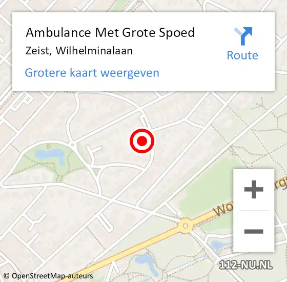 Locatie op kaart van de 112 melding: Ambulance Met Grote Spoed Naar Zeist, Wilhelminalaan op 1 september 2017 21:09