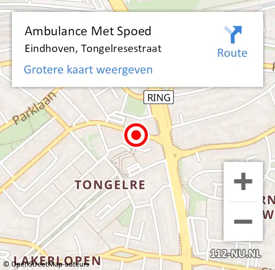 Locatie op kaart van de 112 melding: Ambulance Met Spoed Naar Eindhoven, Tongelresestraat op 2 september 2017 00:50