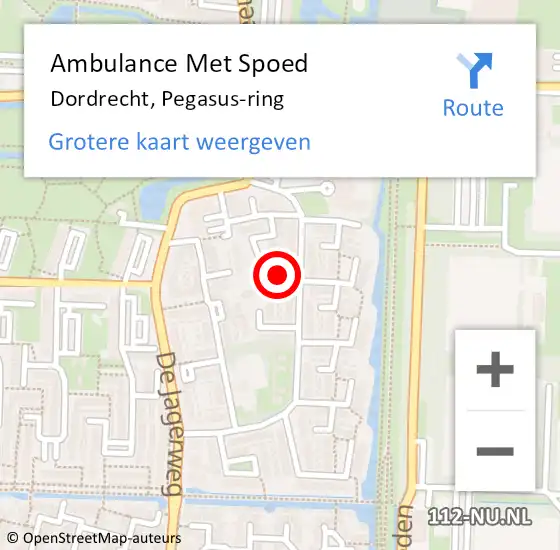 Locatie op kaart van de 112 melding: Ambulance Met Spoed Naar Dordrecht, Pegasus-ring op 2 september 2017 07:42