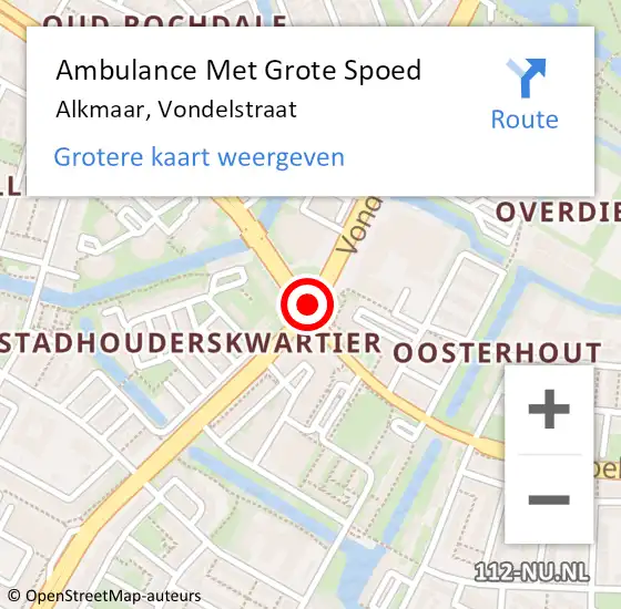Locatie op kaart van de 112 melding: Ambulance Met Grote Spoed Naar Alkmaar, Vondelstraat op 2 september 2017 13:07