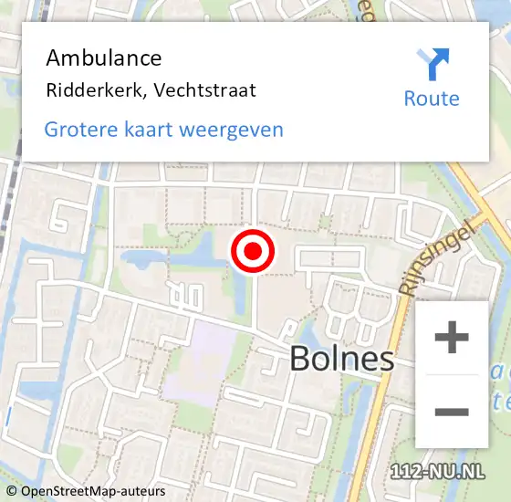 Locatie op kaart van de 112 melding: Ambulance Ridderkerk, Vechtstraat op 2 september 2017 20:04
