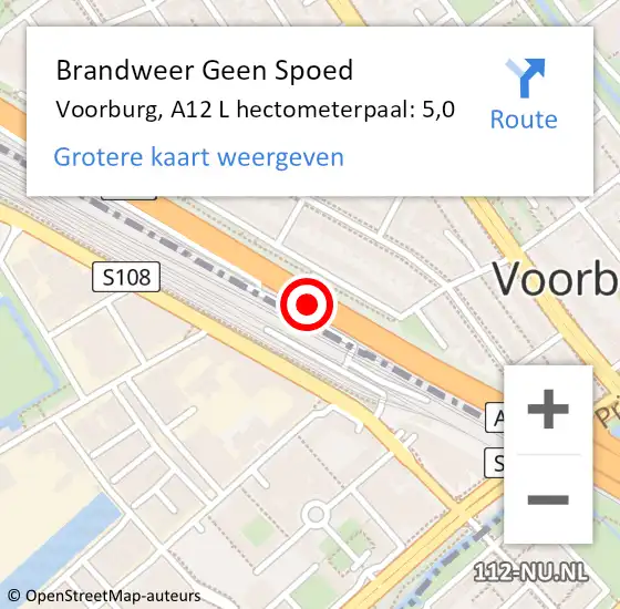 Locatie op kaart van de 112 melding: Brandweer Geen Spoed Naar Voorburg, A12 L hectometerpaal: 5,0 op 2 september 2017 20:57