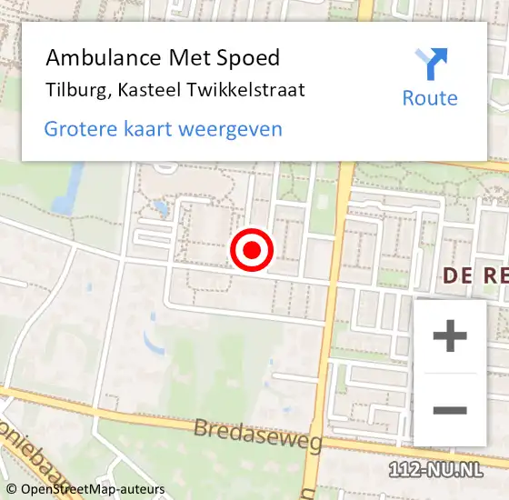 Locatie op kaart van de 112 melding: Ambulance Met Spoed Naar Tilburg, Kasteel Twikkelstraat op 3 september 2017 07:08