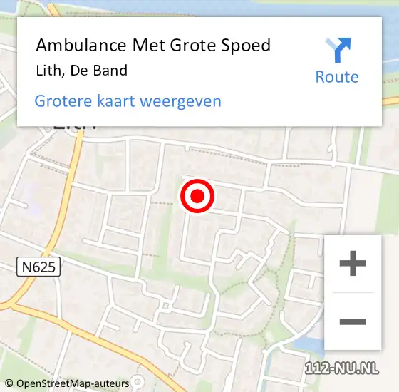 Locatie op kaart van de 112 melding: Ambulance Met Grote Spoed Naar Lith, De Band op 3 september 2017 07:25