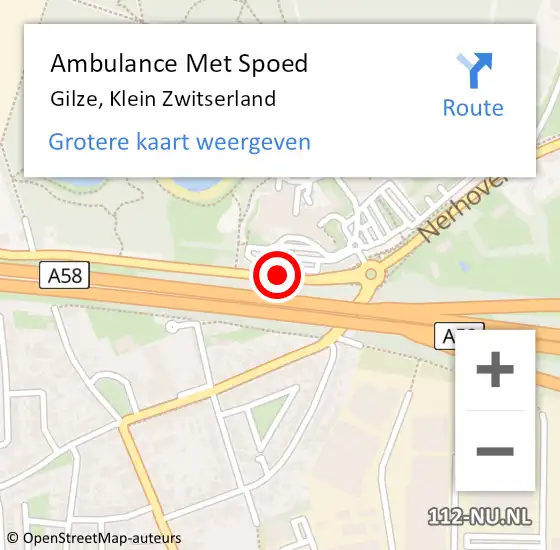 Locatie op kaart van de 112 melding: Ambulance Met Spoed Naar Gilze, Klein Zwitserland op 3 september 2017 17:47
