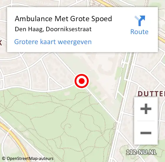 Locatie op kaart van de 112 melding: Ambulance Met Grote Spoed Naar Den Haag, Doorniksestraat op 4 september 2017 13:09