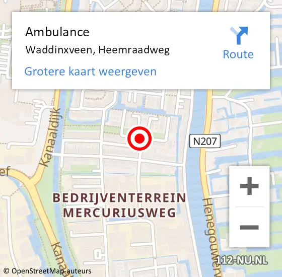 Locatie op kaart van de 112 melding: Ambulance Waddinxveen, Heemraadweg op 4 september 2017 13:15