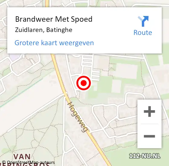 Locatie op kaart van de 112 melding: Brandweer Met Spoed Naar Zuidlaren, Batinghe op 4 september 2017 23:08