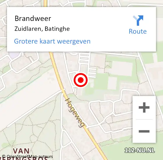 Locatie op kaart van de 112 melding: Brandweer Zuidlaren, Batinghe op 4 september 2017 23:28