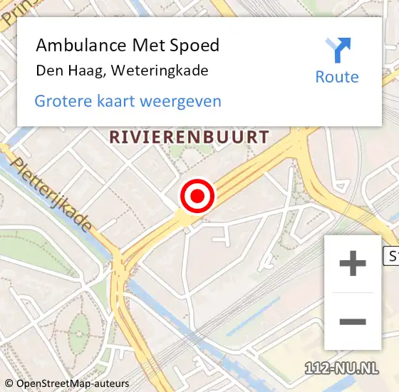 Locatie op kaart van de 112 melding: Ambulance Met Spoed Naar Den Haag, Weteringkade op 5 september 2017 19:58