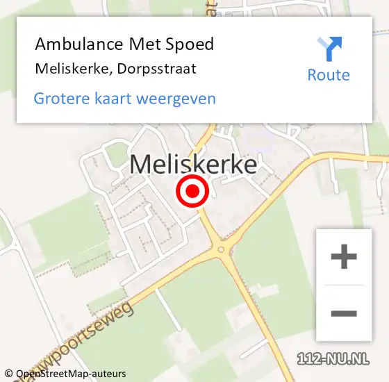 Locatie op kaart van de 112 melding: Ambulance Met Spoed Naar Meliskerke, Dorpsstraat op 5 september 2017 21:45
