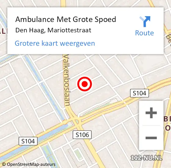 Locatie op kaart van de 112 melding: Ambulance Met Grote Spoed Naar Den Haag, Mariottestraat op 5 september 2017 22:52