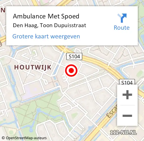 Locatie op kaart van de 112 melding: Ambulance Met Spoed Naar Den Haag, Toon Dupuisstraat op 6 september 2017 03:42